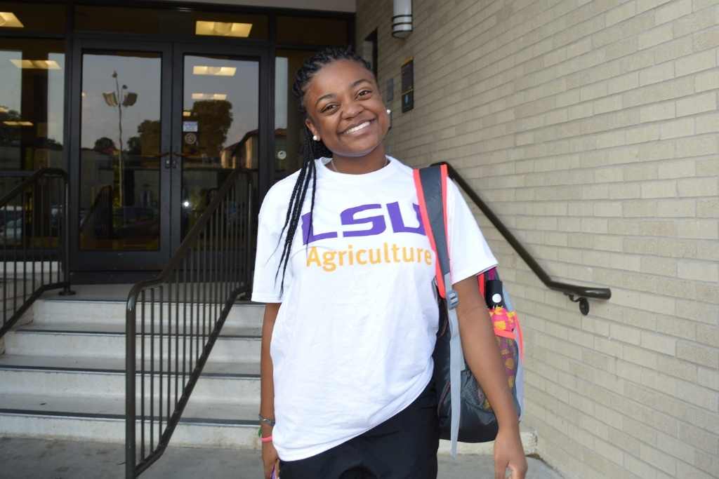 Student outside Blake Hall