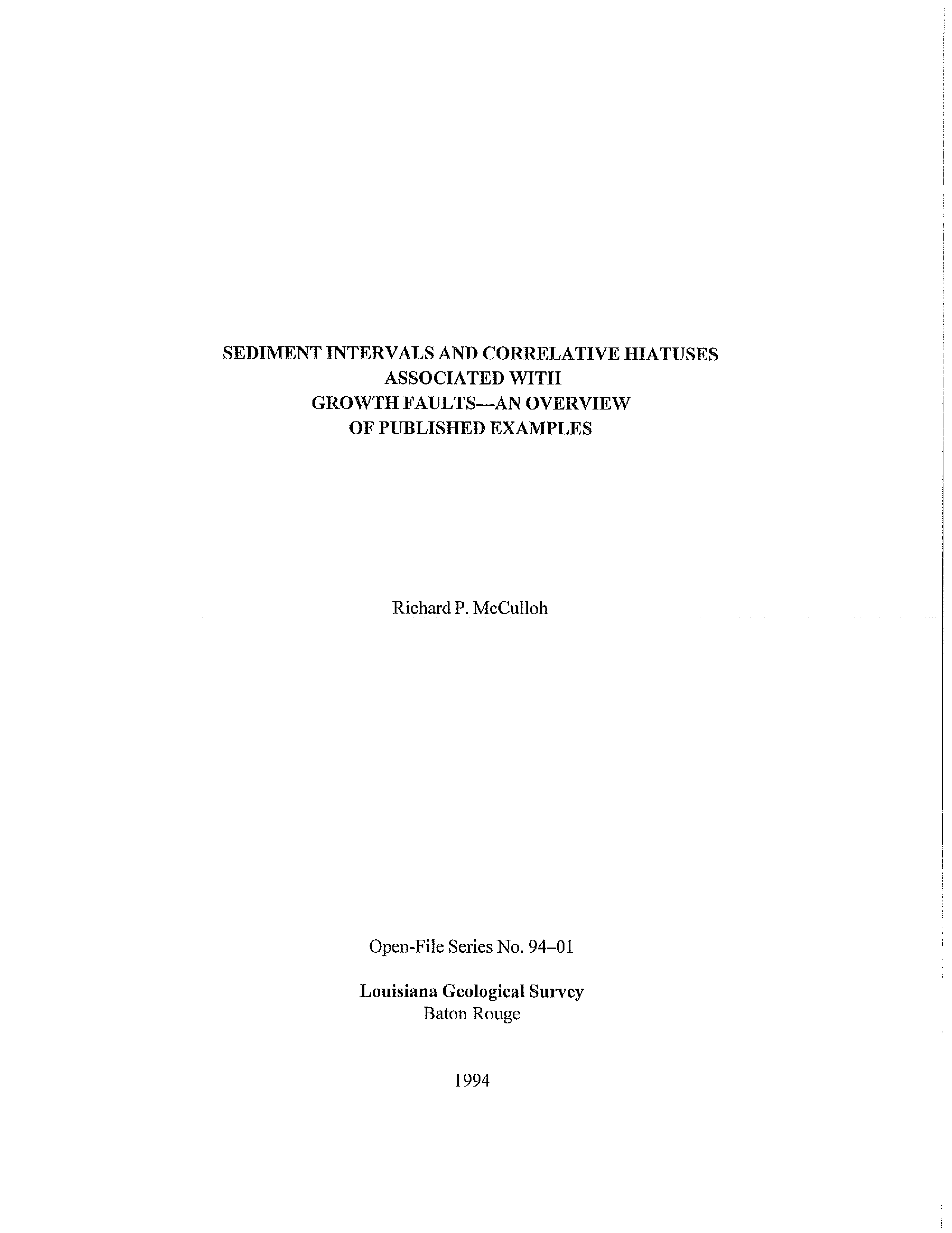Sediment Intervals and Correlative Hiatuses Associated with Growth Faults — An Overview of Published Examples Sediment Intervals and Correlative Hiatuses Associated with Growth Faults — An Overview of Published Examples