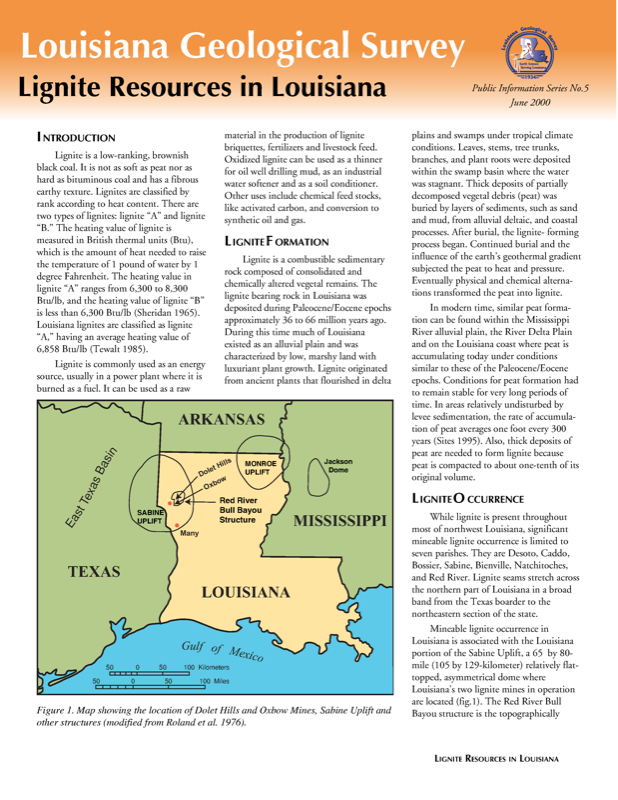 Lignite Resources in Louisiana, 2000, 4 pp. Lignite Resources in Louisiana, 2000, 4 pp.